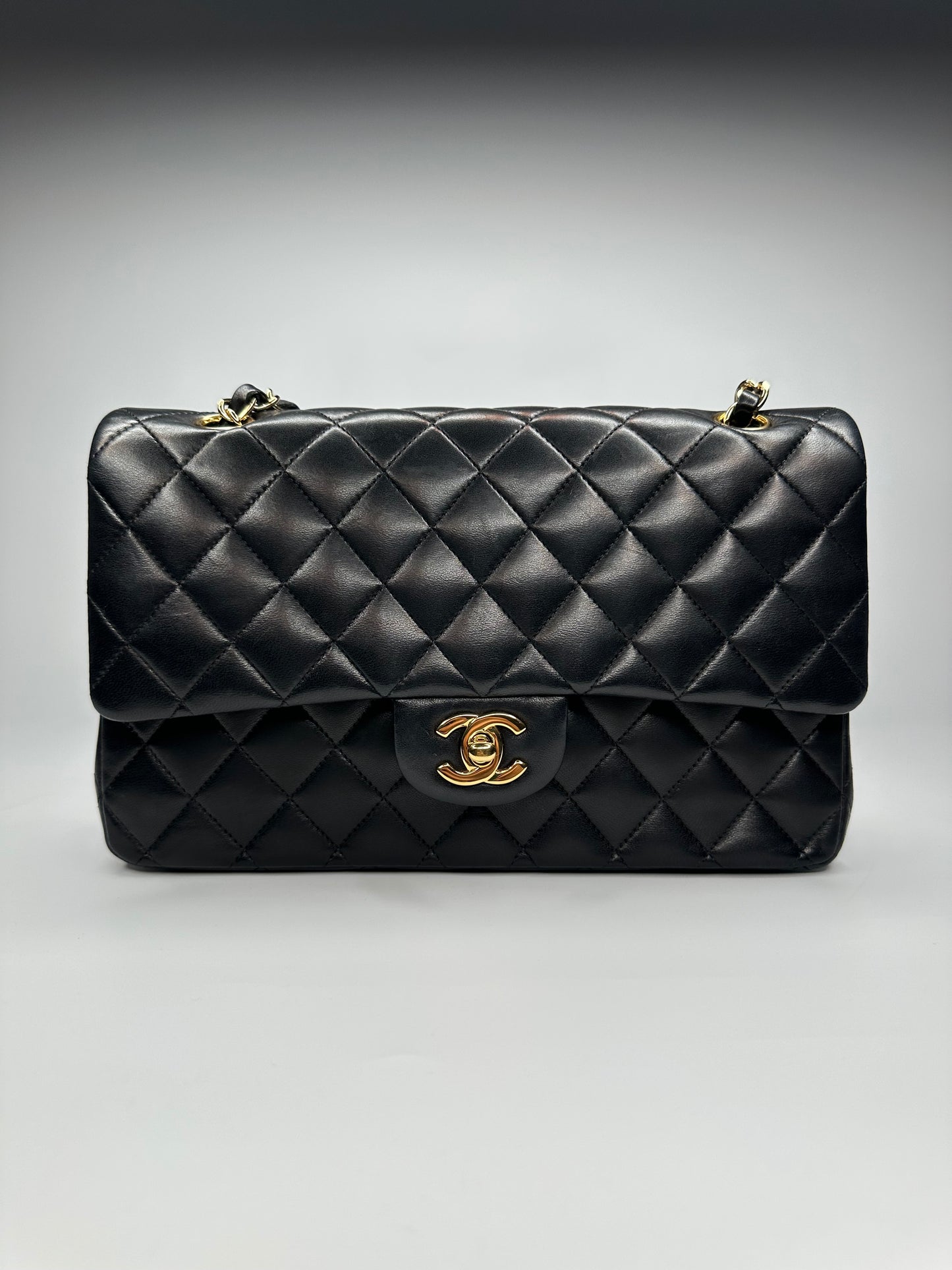 Chanel Black Medium Classic Double Flap Bag Quilted Lambskin Leather 2011