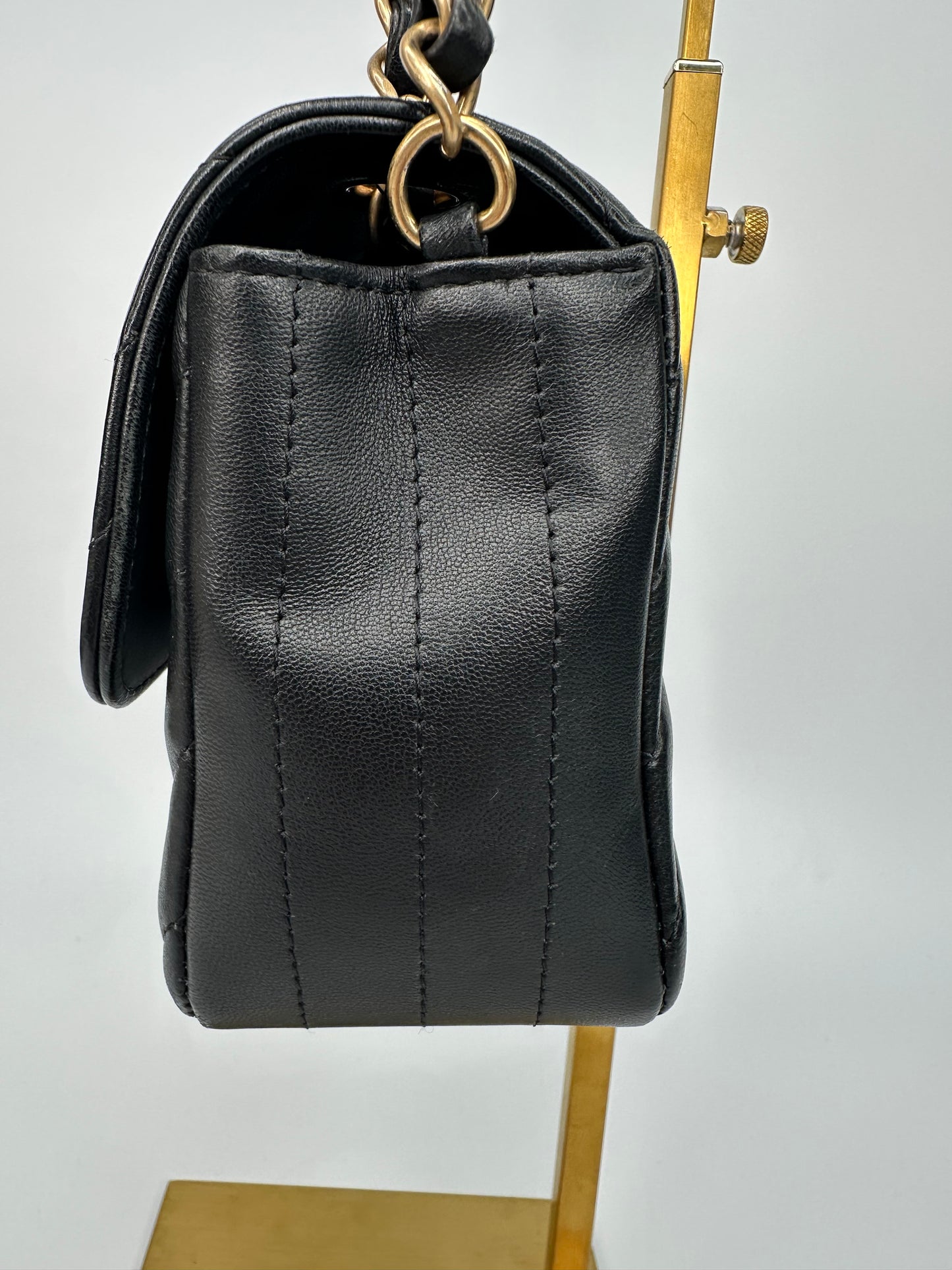 Chanel Chevron Single Flap Mini Black Leather Shoulder Bag