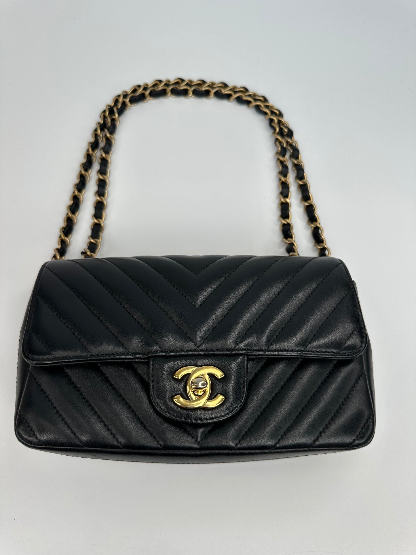 Chanel Chevron Single Flap Mini Black Leather Shoulder Bag