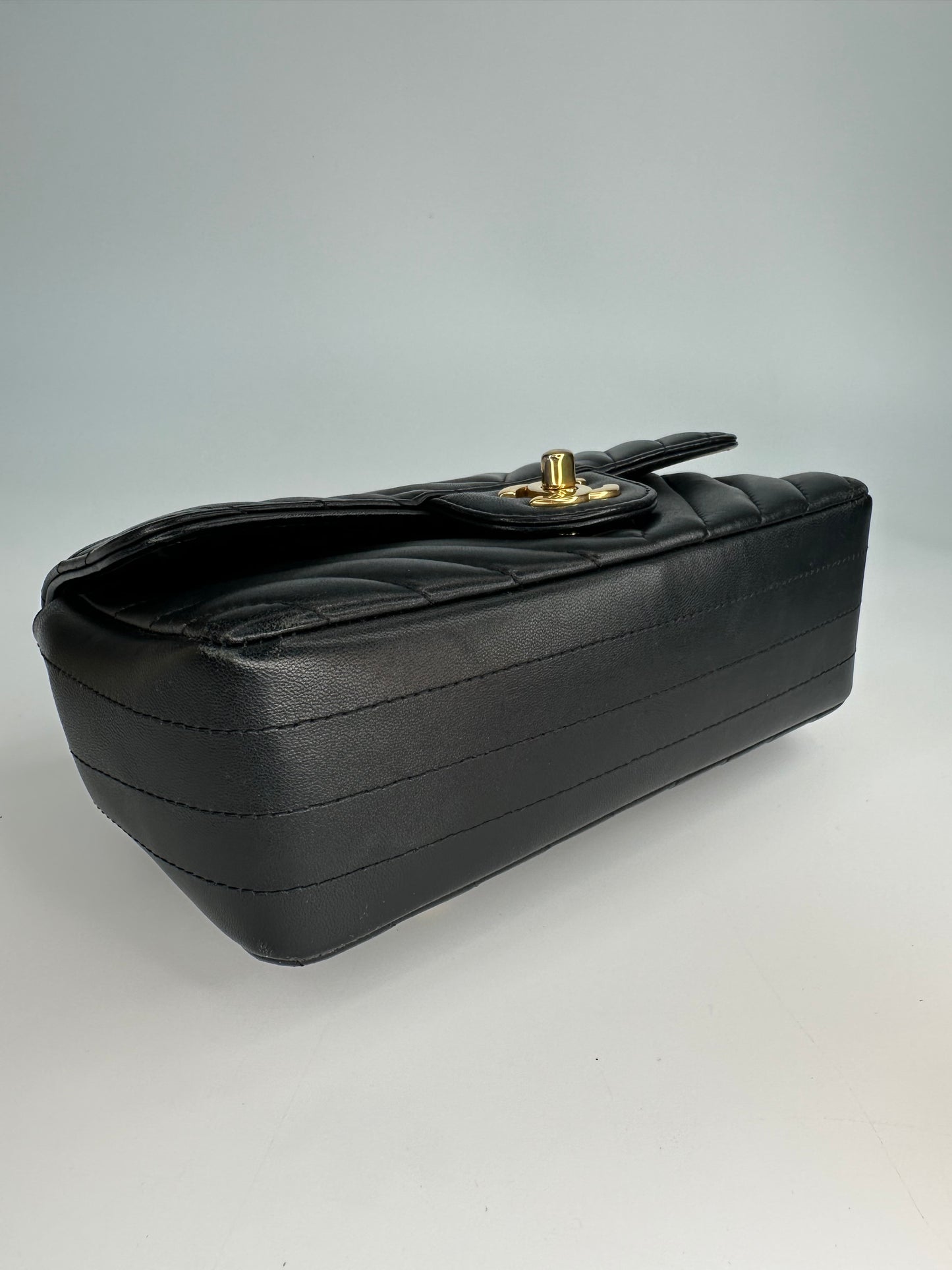 Chanel Chevron Single Flap Mini Black Leather Shoulder Bag
