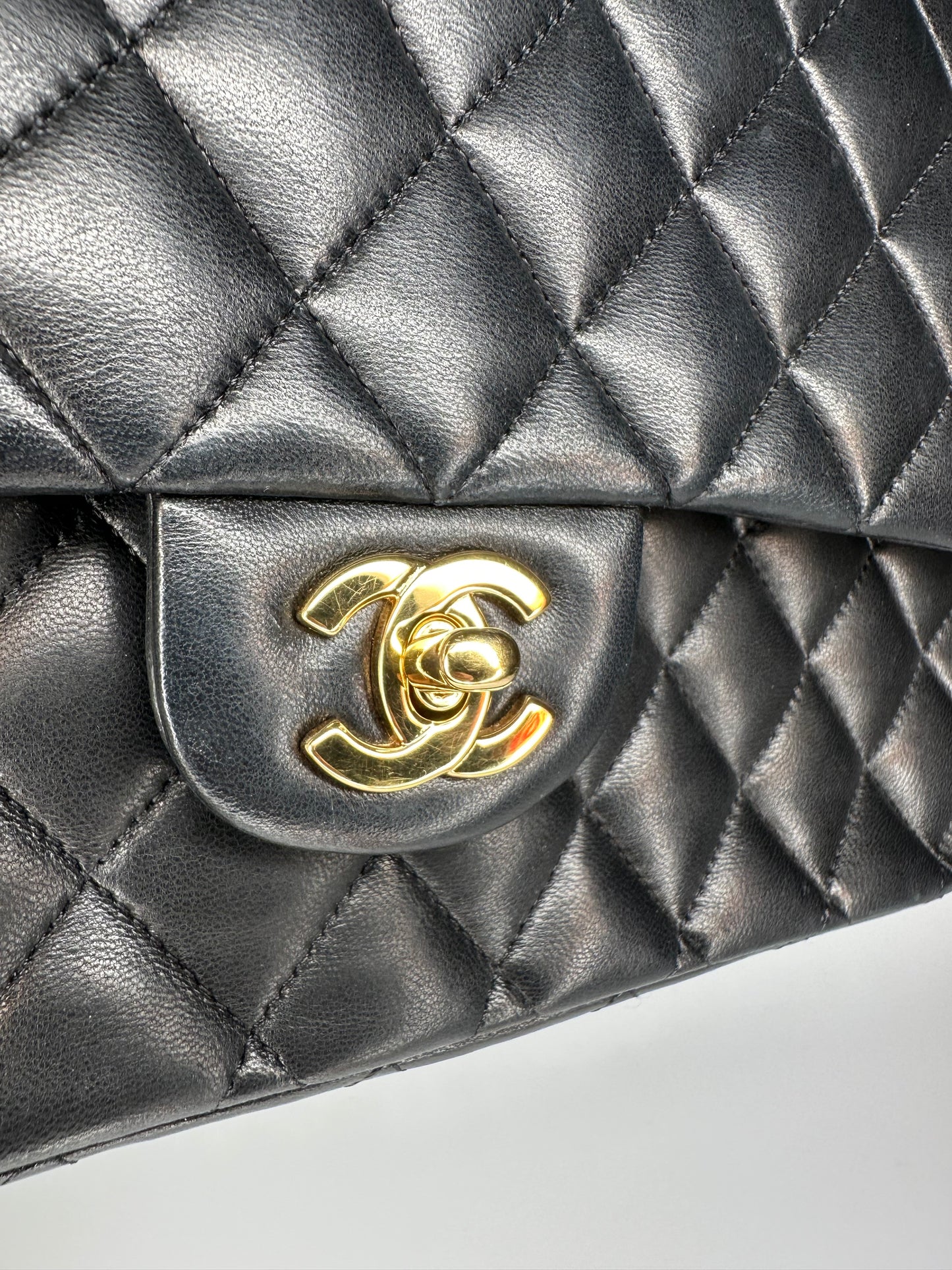 Chanel Black Medium Classic Double Flap Bag Quilted Lambskin Leather 2011