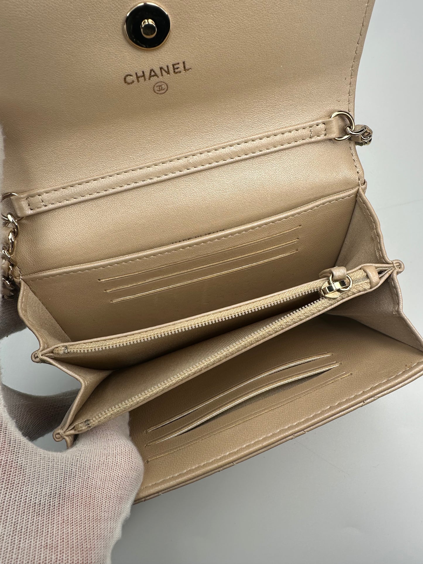 Chanel Lambskin Quilted Pearl Clutch With Chain Bag