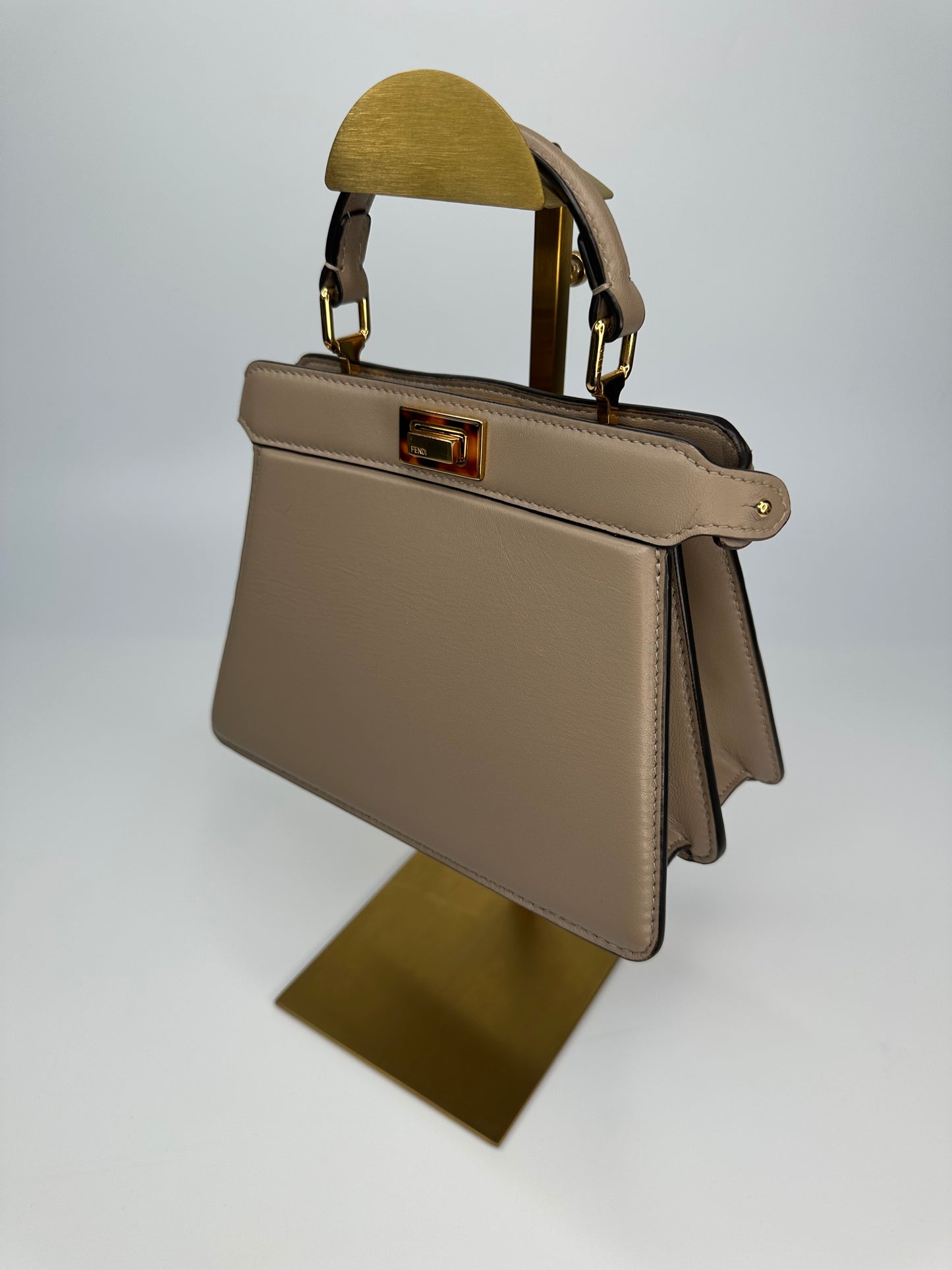 Peekaboo ISeeU Petite Dove Grey Padded Nappa Leather Bag With Strap Immaculate