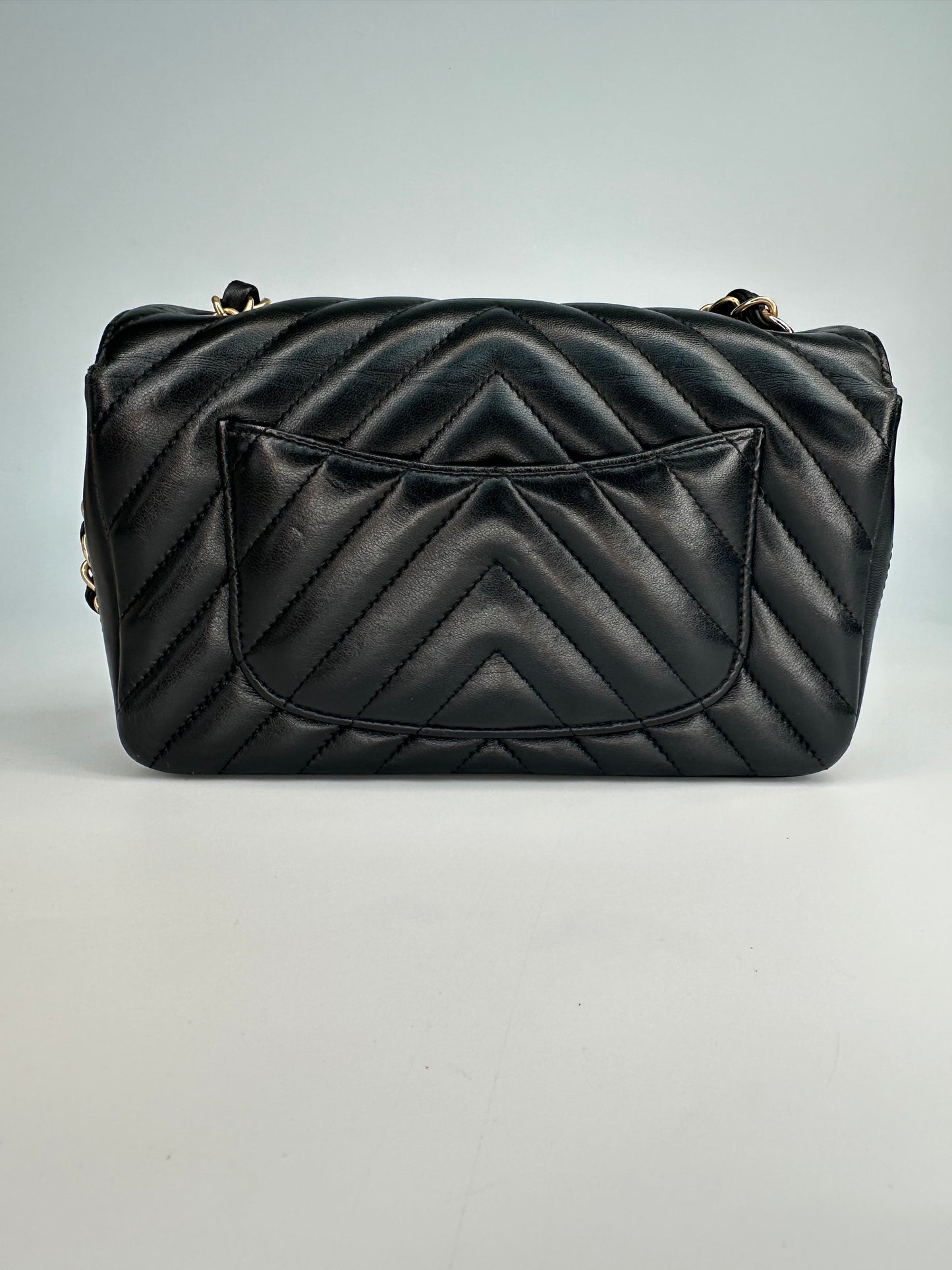 Chanel Chevron Single Flap Mini Black Leather Shoulder Bag