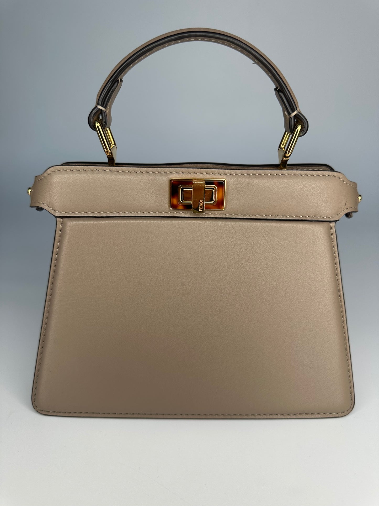 Peekaboo ISeeU Petite Dove Grey Padded Nappa Leather Bag With Strap Immaculate