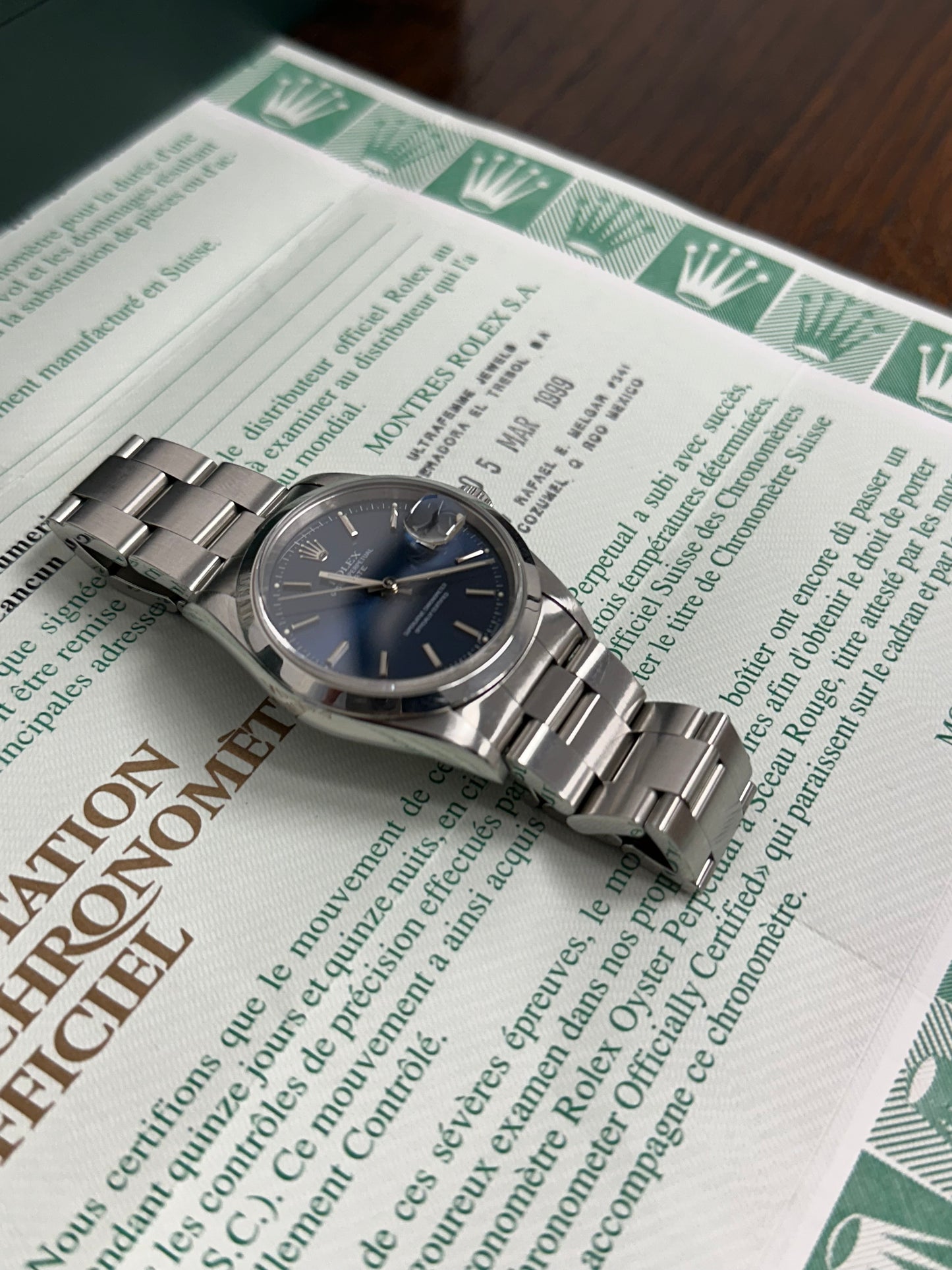 Rolex Oyster Perpetual Date 1989 Full Set Box & Papers Unpolished & Original