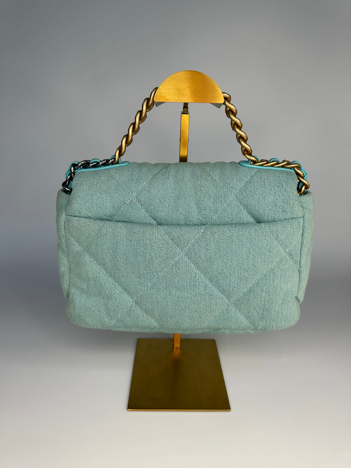 ChanelLight Blue Quilted Denim & Turquoise Lambskin Leather Small 19 Flap Bag