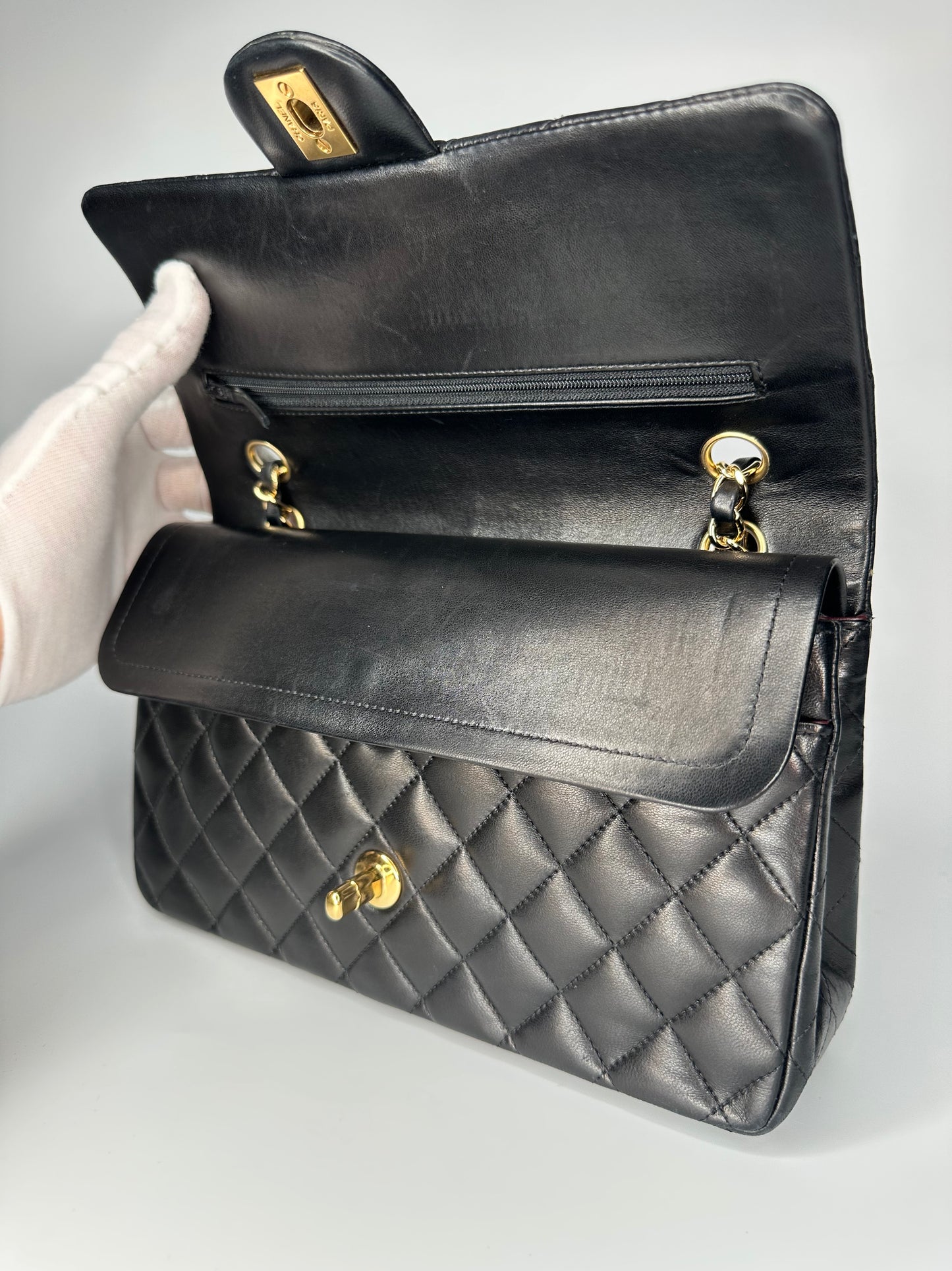 Chanel Black Medium Classic Double Flap Bag Quilted Lambskin Leather 2011