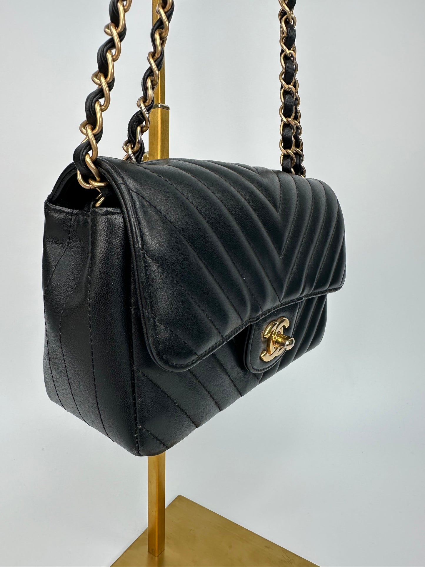Chanel Chevron Single Flap Mini Black Leather Shoulder Bag