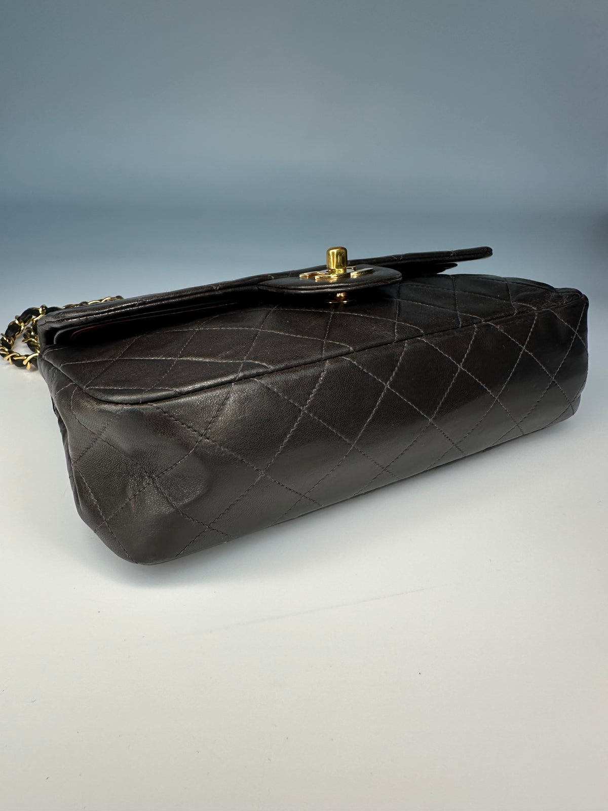 Chanel Black (Chocolate Brown Patina) Lambskin Small Classic Double Flap Bag