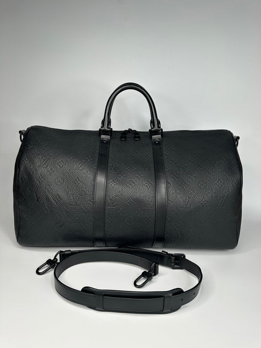 Louis Vuitton Keepall Bandoulière 50 Monogram Taurillon Black Leather Embossed