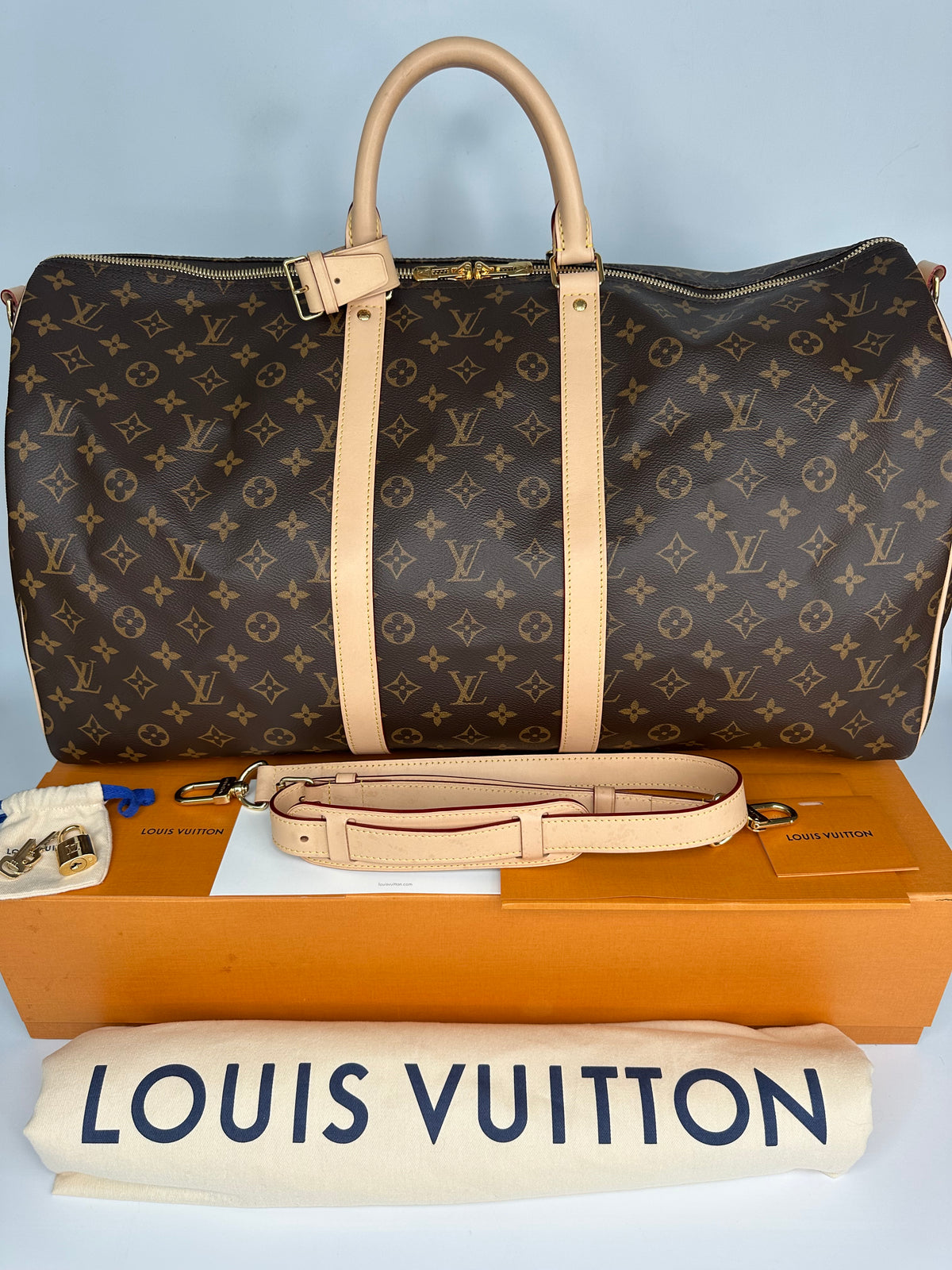 Louis Vuitton Keepall Bandoulière 55 Monogram Macassar Canvas Brown Beige