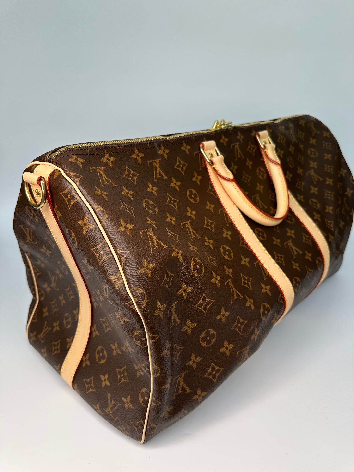 Louis Vuitton Keepall Bandoulière 55 Monogram Macassar Canvas Brown Beige