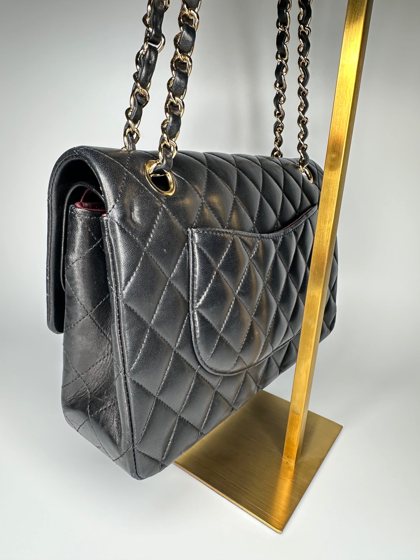 Chanel Black Medium Classic Double Flap Bag Quilted Lambskin Leather 2011