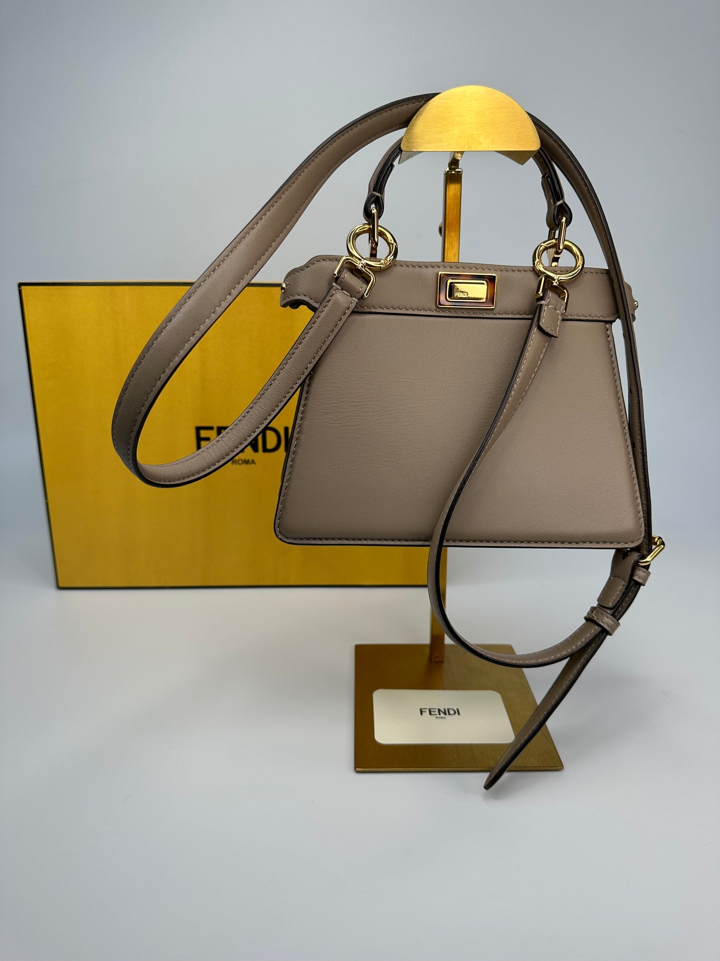 Peekaboo ISeeU Petite Dove Grey Padded Nappa Leather Bag With Strap Immaculate