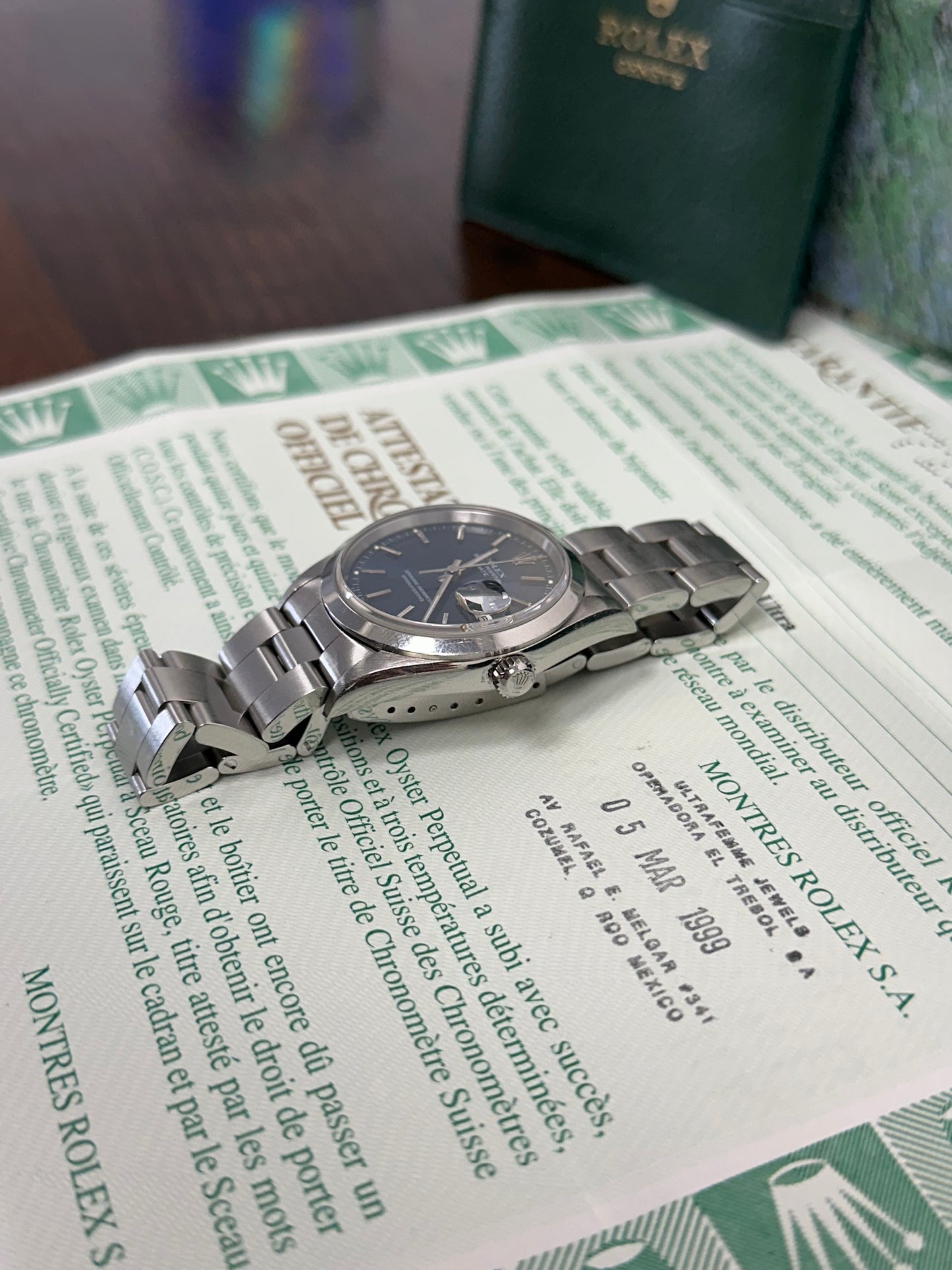 Rolex Oyster Perpetual Date 1989 Full Set Box & Papers Unpolished & Original