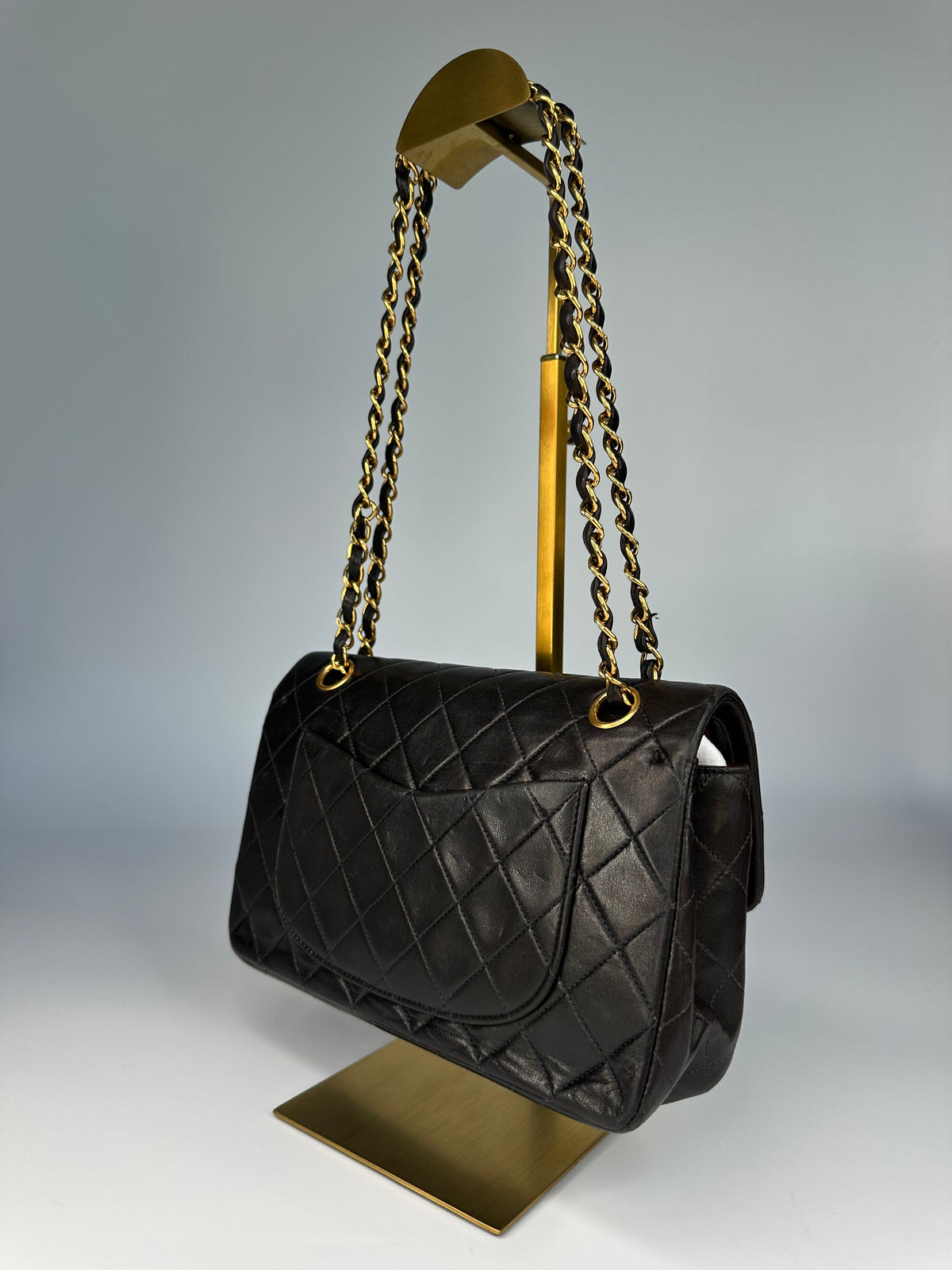 Chanel Black (Chocolate Brown Patina) Lambskin Small Classic Double Flap Bag