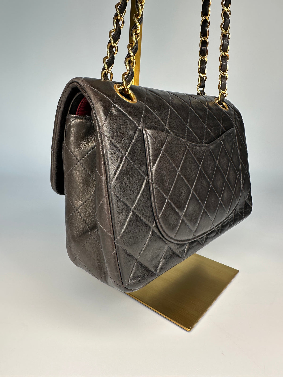 Chanel Black (Chocolate Brown Patina) Lambskin Small Classic Double Flap Bag