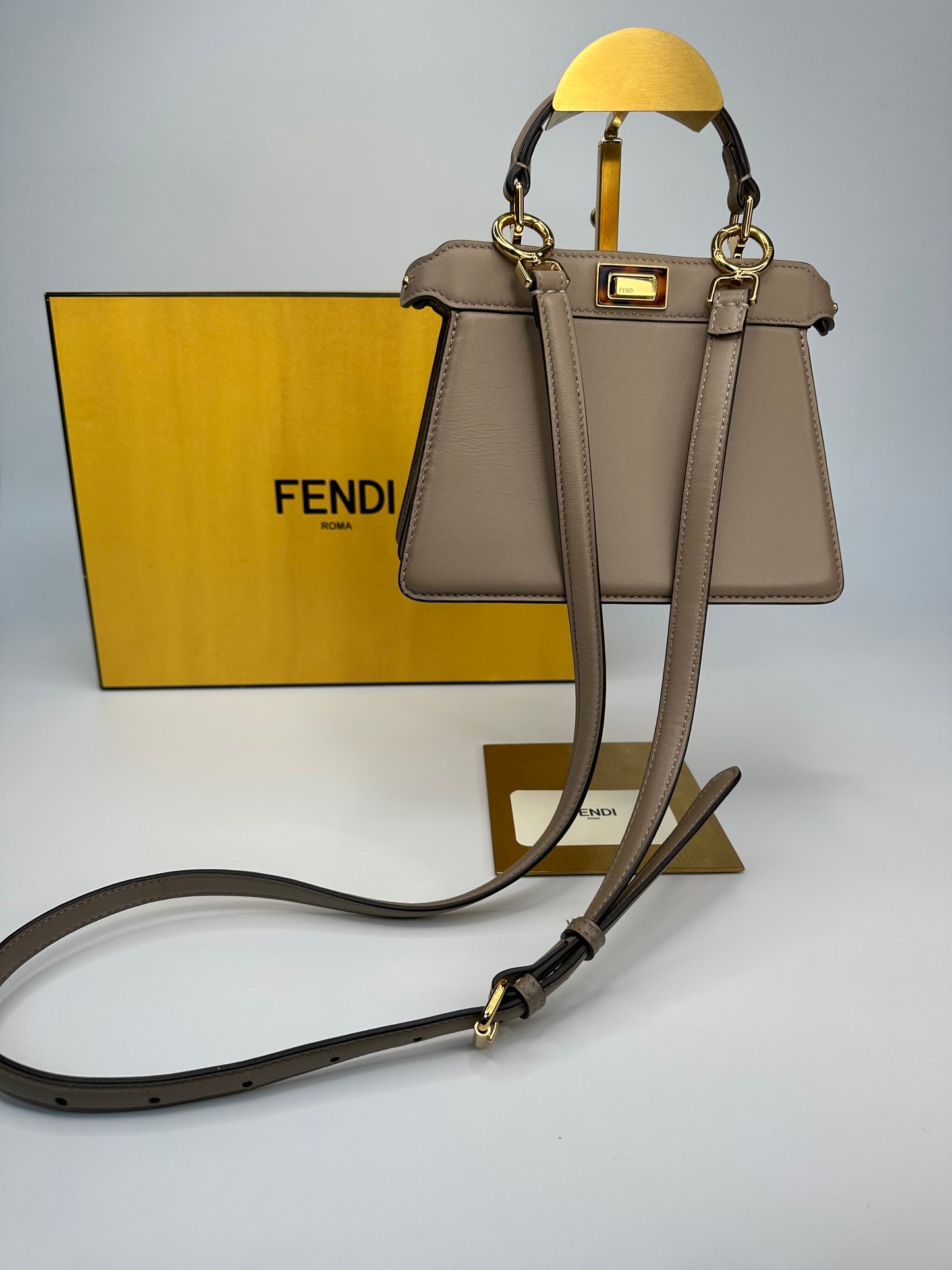 Peekaboo ISeeU Petite Dove Grey Padded Nappa Leather Bag With Strap Immaculate