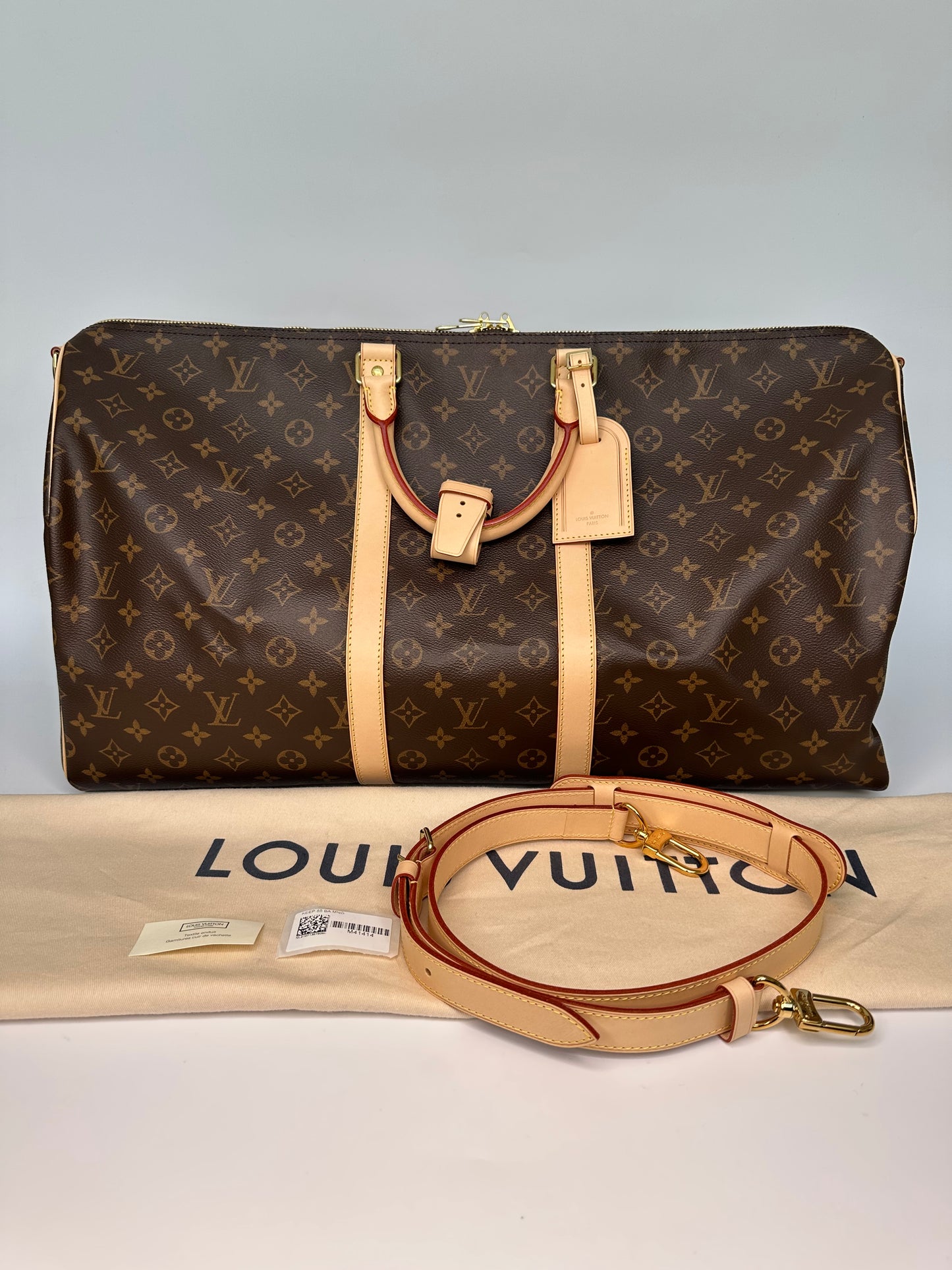 Louis Vuitton Keepall Bandoulière 55 Monogram Macassar Canvas Brown Beige
