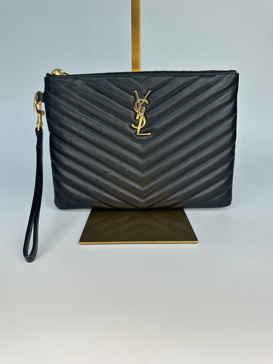 Saint Laurent Cassandre Matelassé Black Leather Pouch