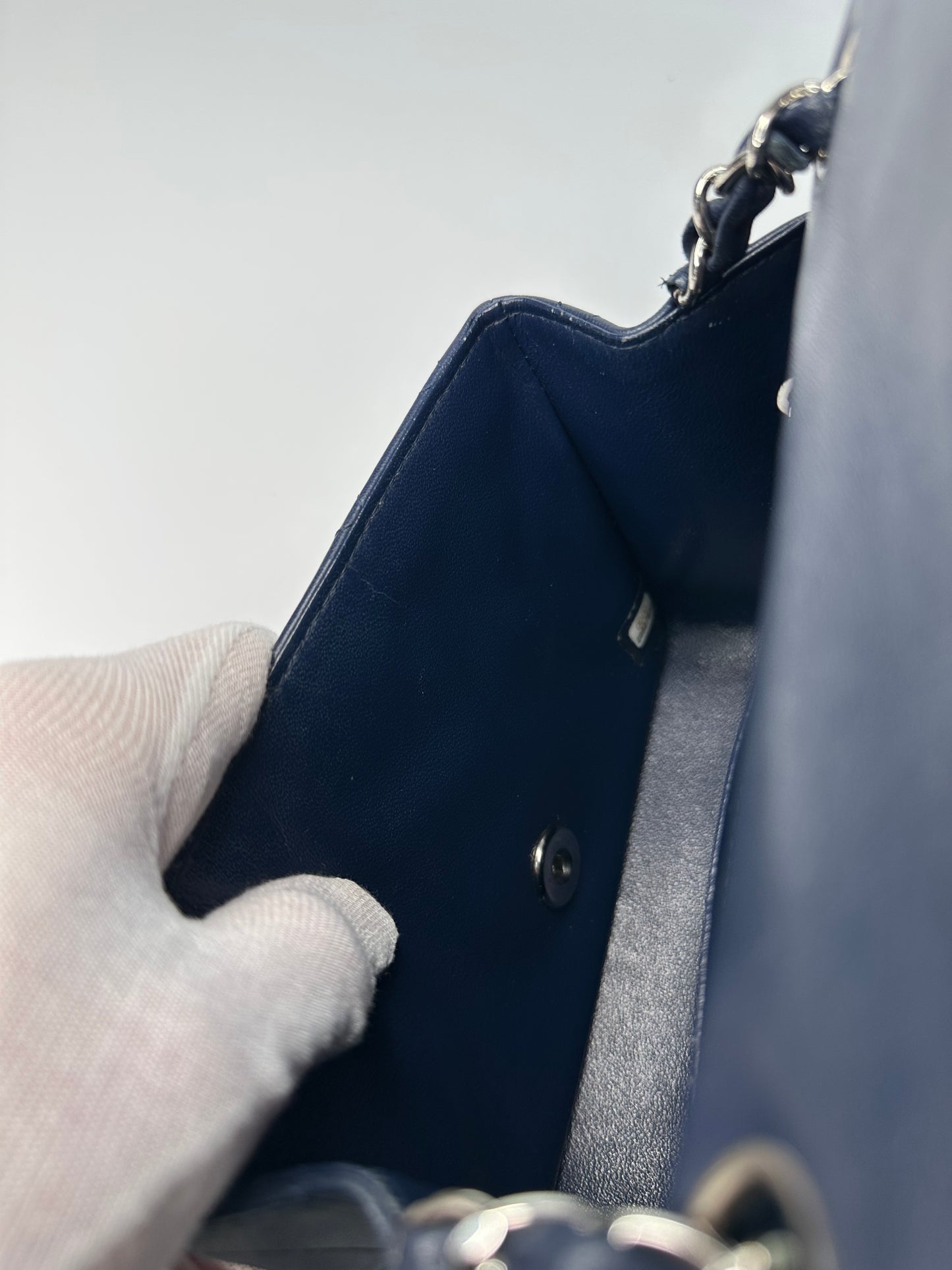 Chanel Mini Classic Square Single Flap Crossbody Lambskin Leather Navy Blue