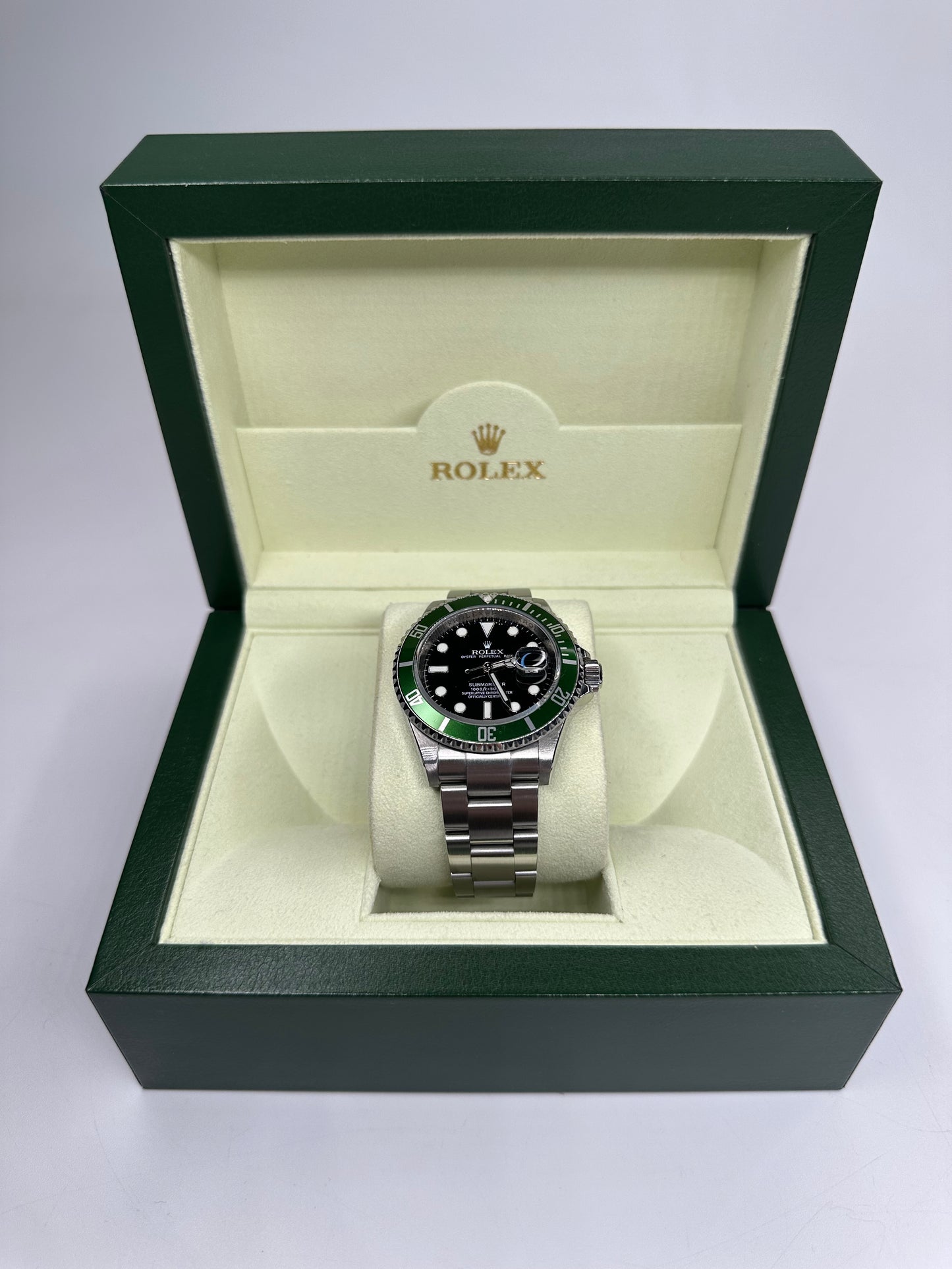 Rolex Submariner Date 16610LV Kermit 2008 Unpolished Full Set Box & Papers
