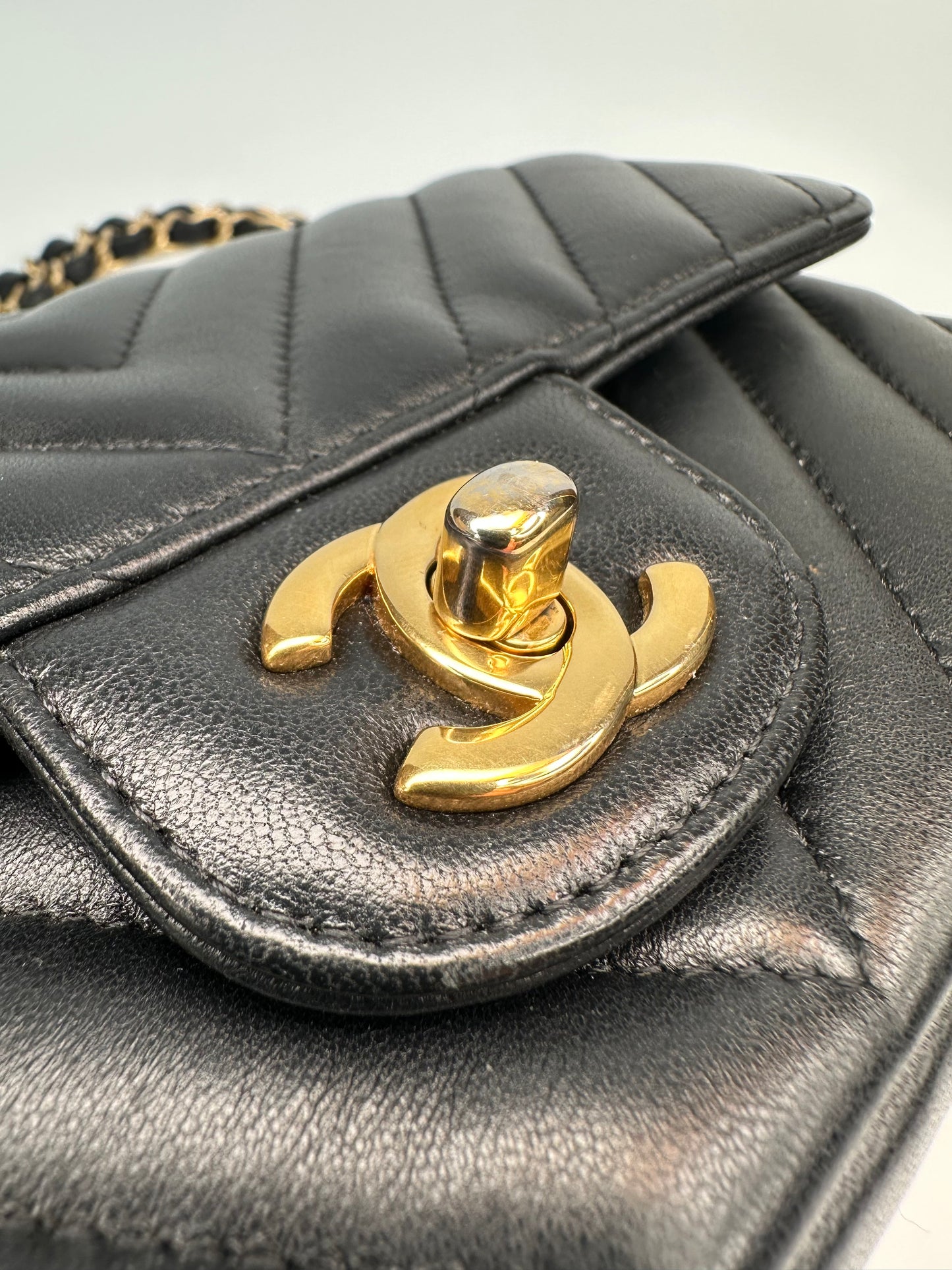 Chanel Chevron Single Flap Mini Black Leather Shoulder Bag