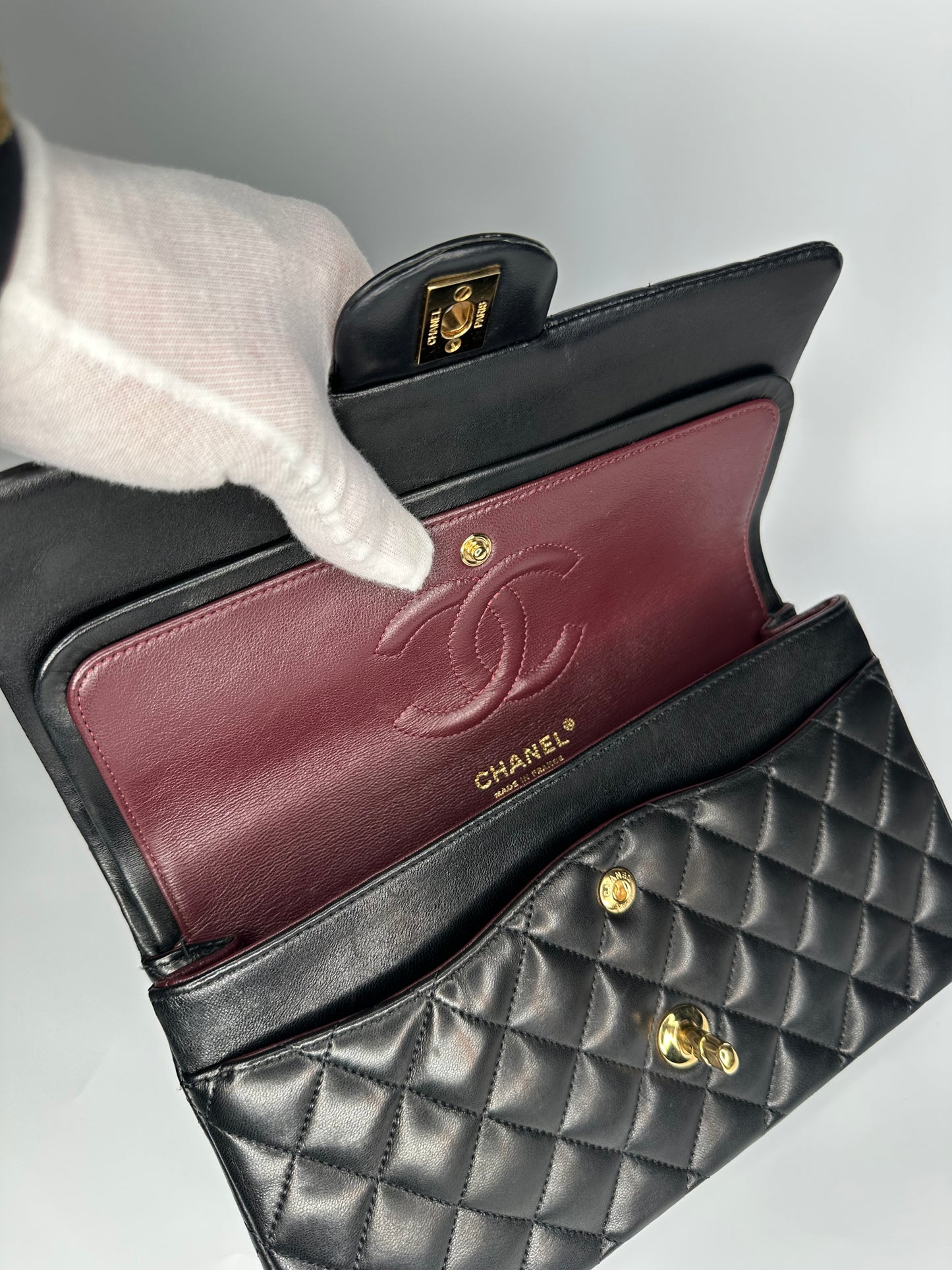 Chanel Black Medium Classic Double Flap Bag Quilted Lambskin Leather 2011