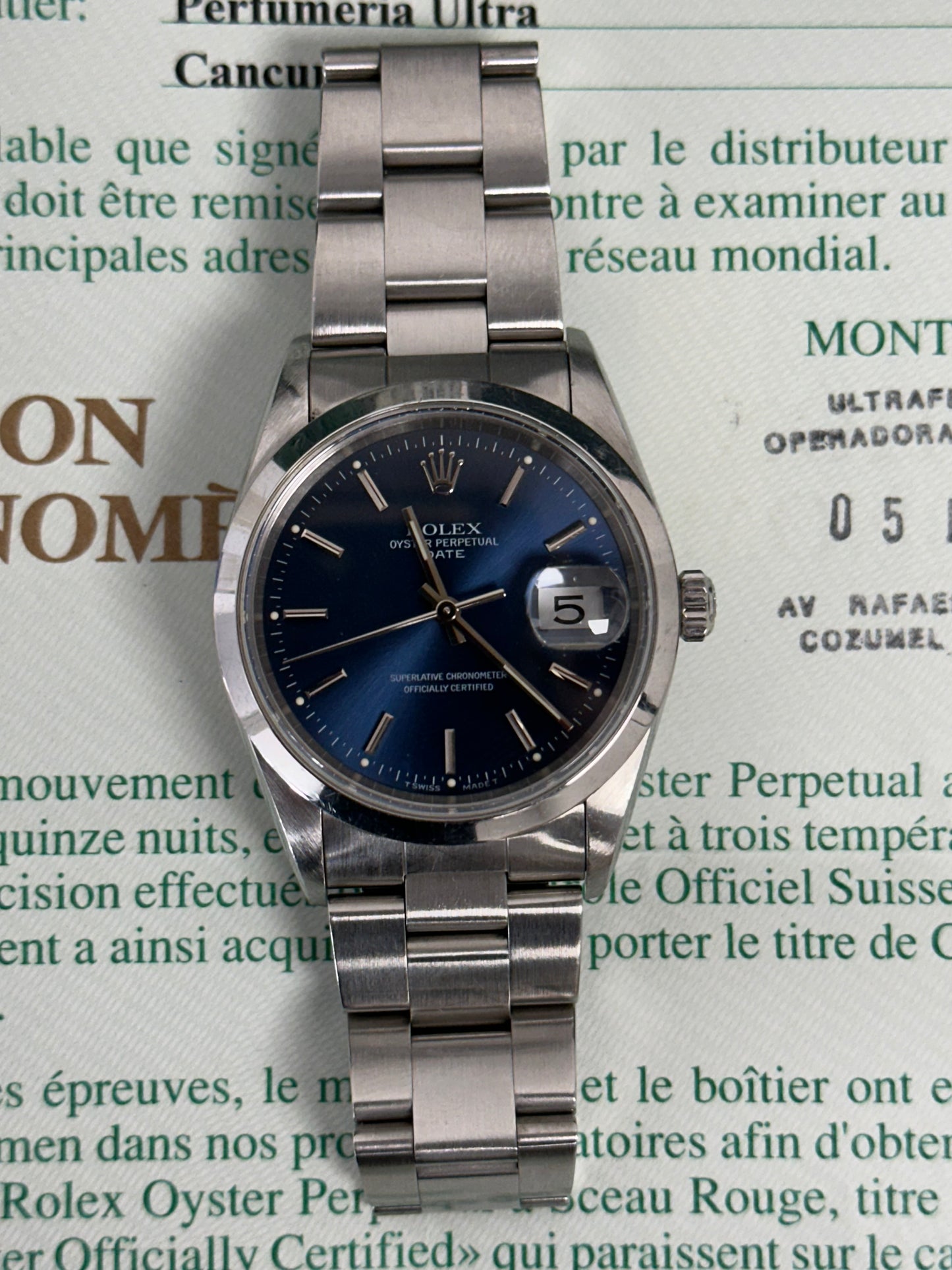 Rolex Oyster Perpetual Date 1989 Full Set Box & Papers Unpolished & Original
